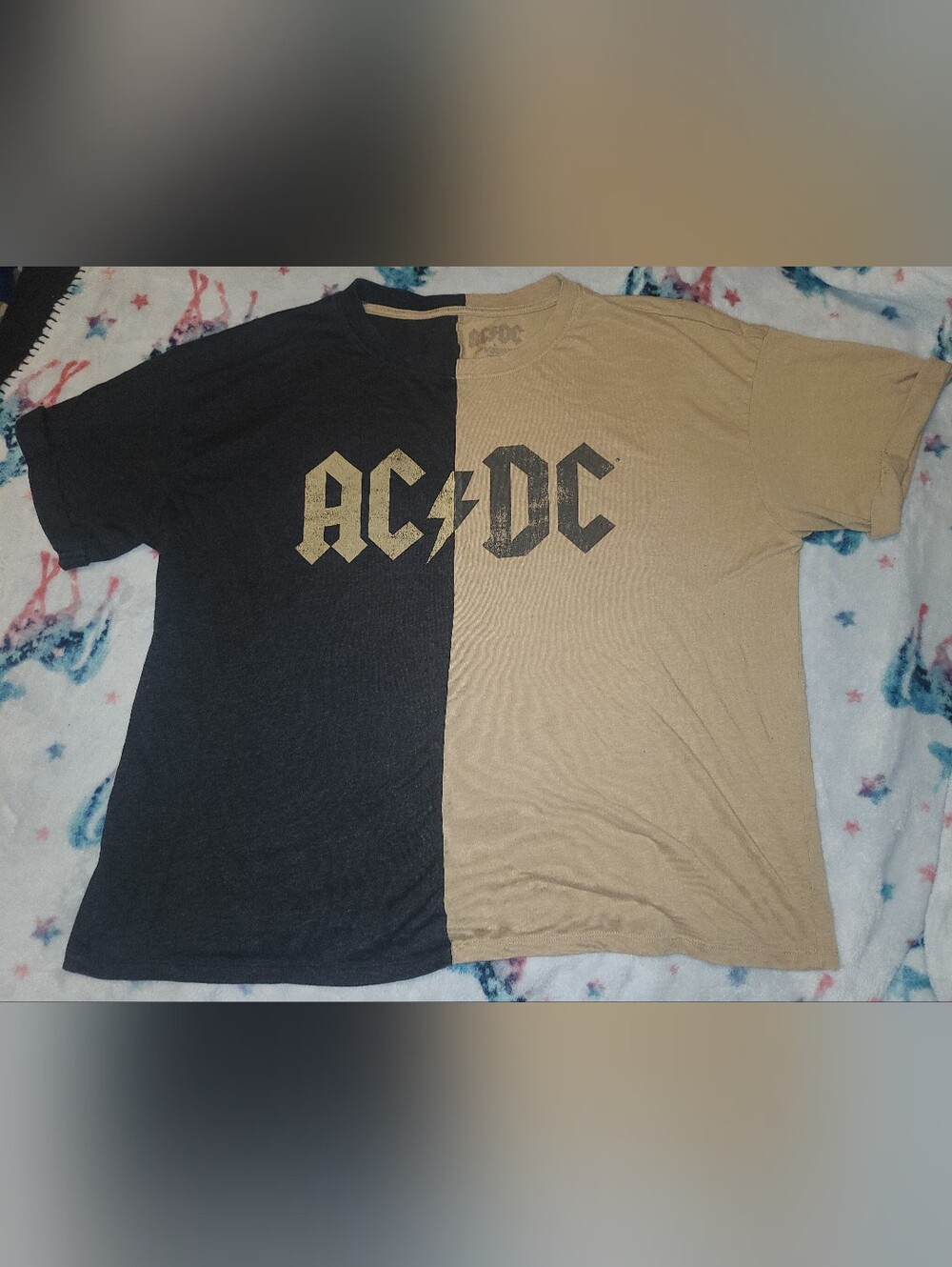 AC/DC Two-Tone Black and Tan Split Graphic Tee